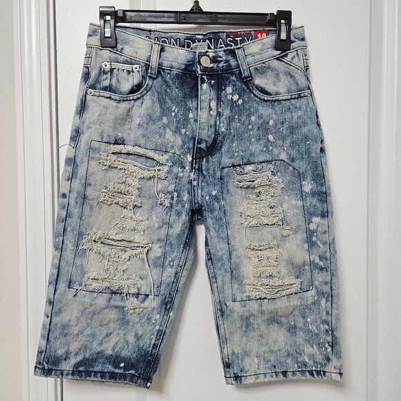 Lion Dynasty Jean Shorts Boys 14 Slim (27x11) Blue Acid Wash Distressed GUC - Picture 1 of 10